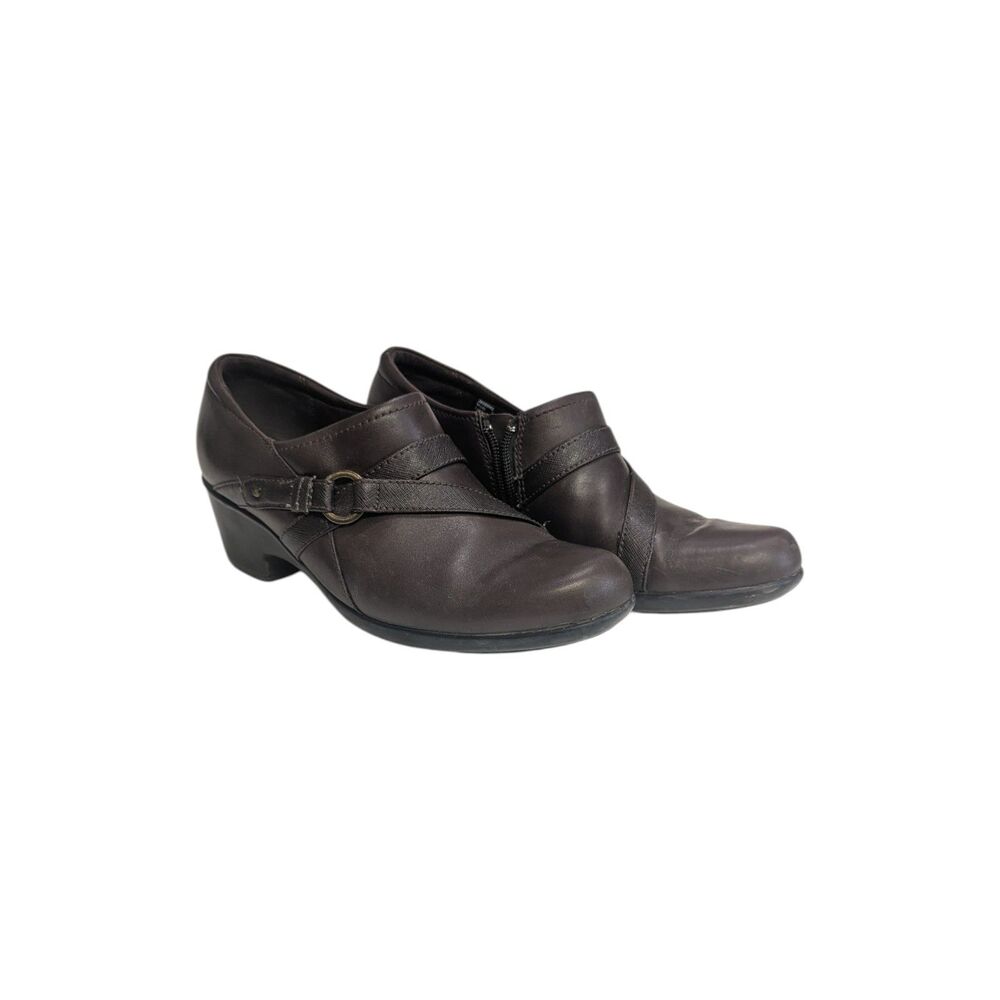 Clarks Brown Leather Ankle Booties with Side Zip Size 9